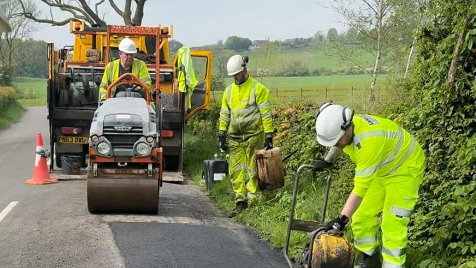 Example of responsive patching.  Work taking place in Bashall Eaves, 8th May