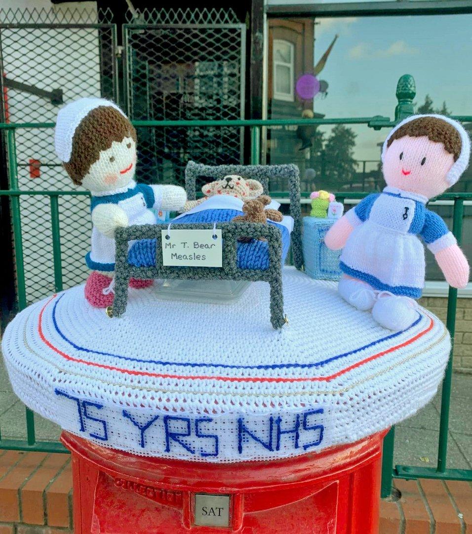 knitted postbox topper for nhs birthday