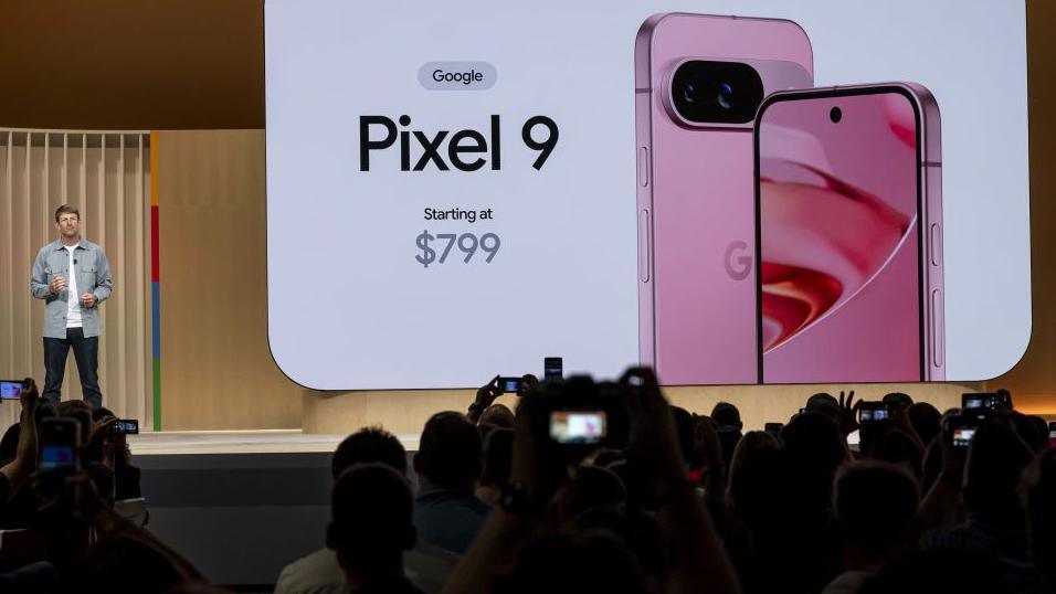 Brian Rakowski, vice president of product management for Pixel, unveiling the new Pixel 9 phones.