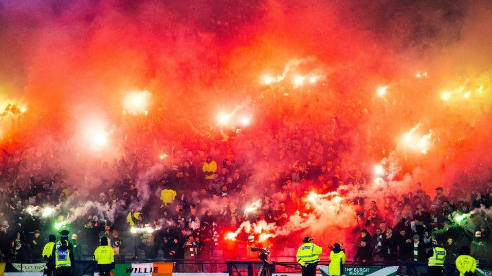 Flares were on display at both ends of Hampden before kick-off