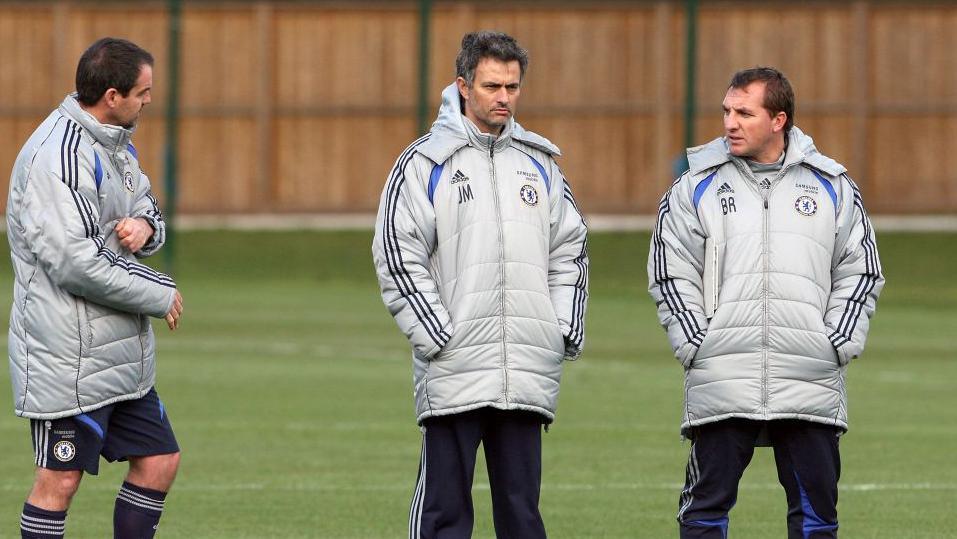 Brendan Rodgers stands with Jose Mourinho at Chelsea when the current Celtic boss was a coach at the Blues