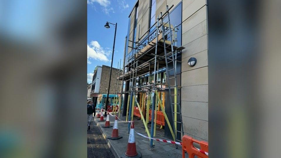 Scaffolding outside Durham Bus Station