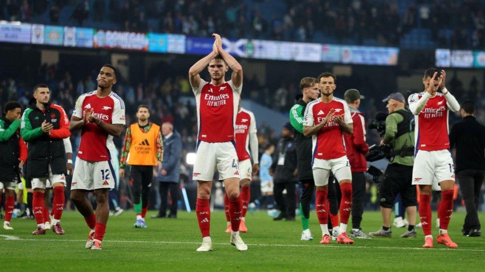 Arsenal came within a minute of victory at Manchester City despite having Leandro Trossard sent off in the first-half