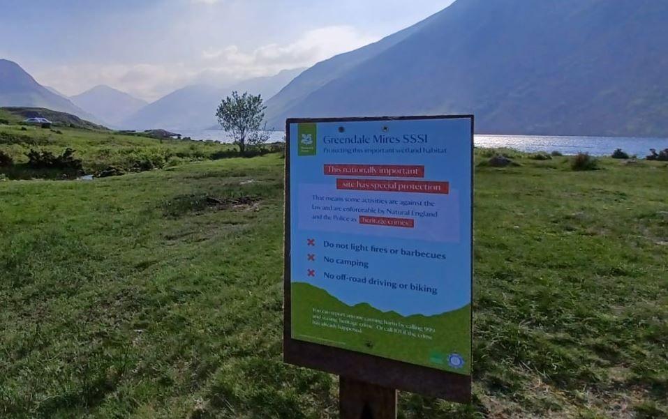 New signs at Greendale Mires warning against camping and lighting fires