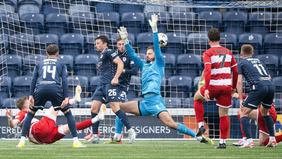 KIRKCALDY, SCOTLAND - SEPTEMBER 21: Hamilton's Oli Shaw scores to make it 3-3 during a William Hill Scottish Championship match between Raith Rovers and Hamilton Academical at Stark's Park, on September 21, 2024, in Kirkcaldy, Scotland. (Photo by Paul Devlin / SNS Group)