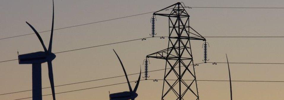 Pylons and wind turbines