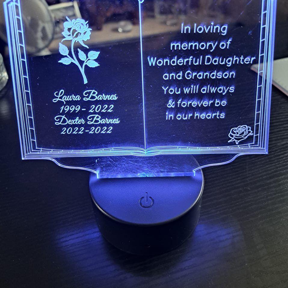 A light in memory of Laura Barnes and her son Dexter