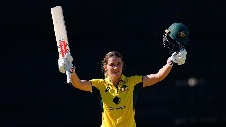 Annabel Sutherland celebrating a century v India