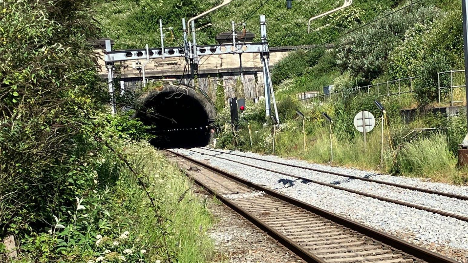 Railway track entering the Severn Tunnel