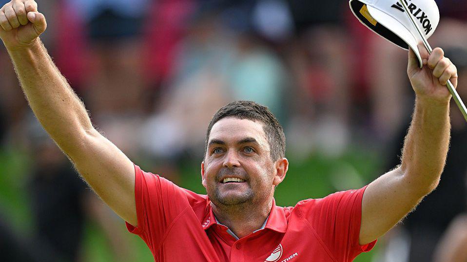 Keegan Bradley celebrates his victory on Sunday