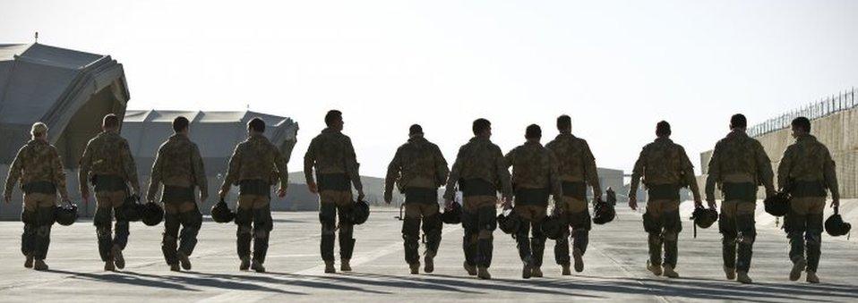 Aircrew From 31 Squadron make their final walk to their Tornado GR4s after completing operations in Afghanistan