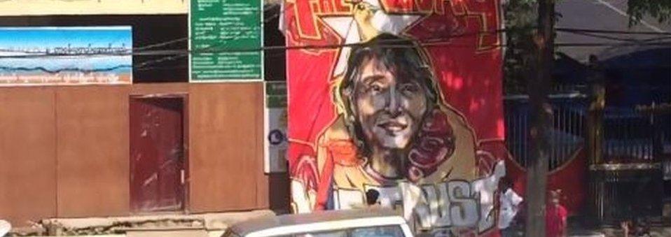 Banner unveiled outside NLD headquarters in Yangon