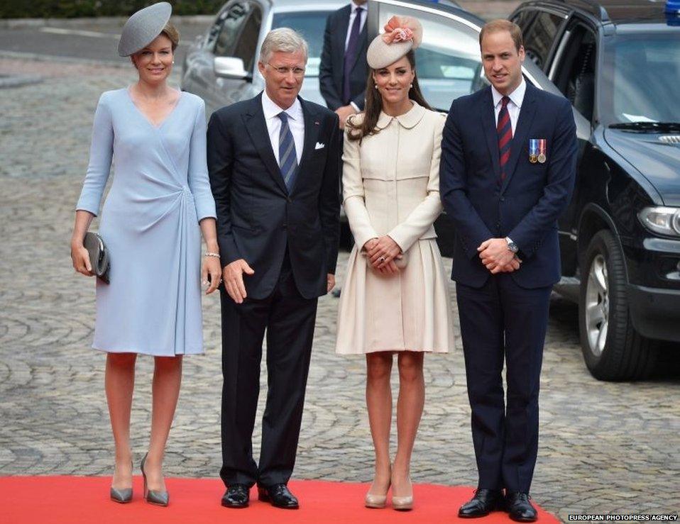 The Queen and King of Belgium stand alongside the Duke and Duchess of Cambridge