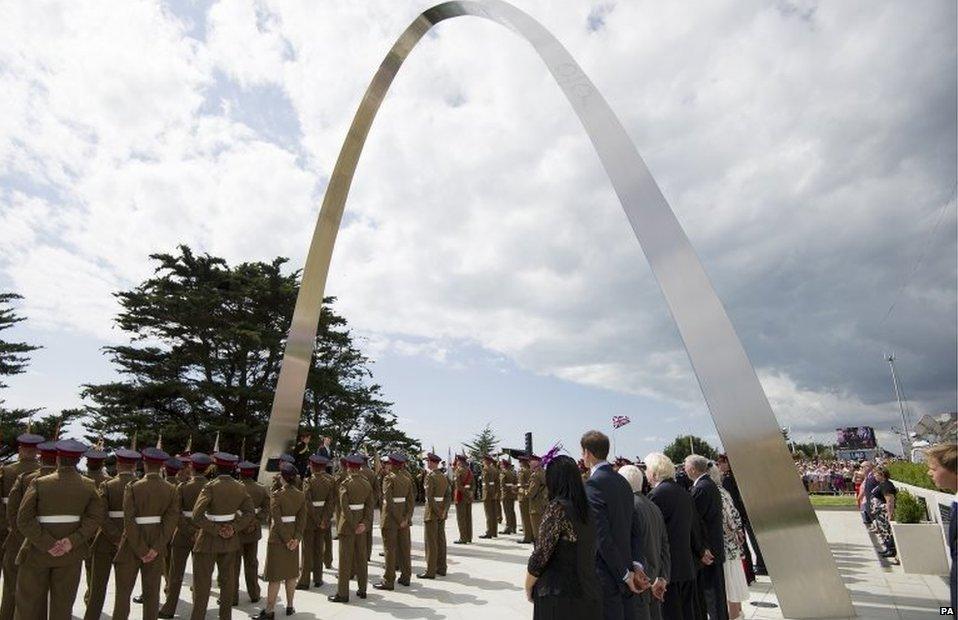 The memorial arch during the Step Short commemorative event in Folkestone, Kent to commemorate the 100th anniversary of the outbreak of World War One