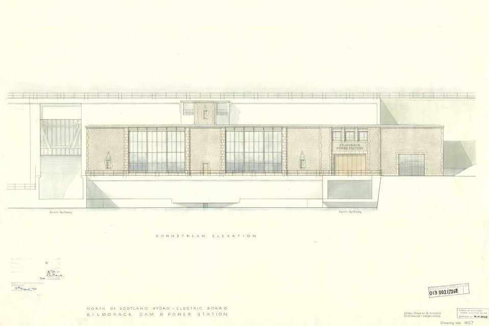 Technical drawing of a hydro-electric power station