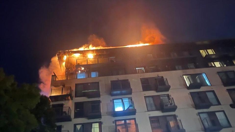 The mosaic apartment when it was caught on fire