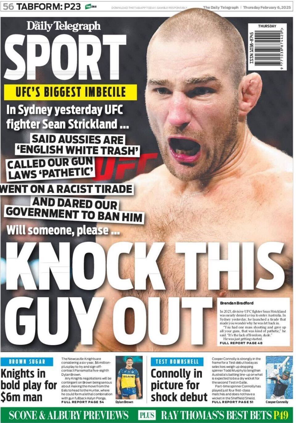 Back page of the Daily Telegraph in Australia