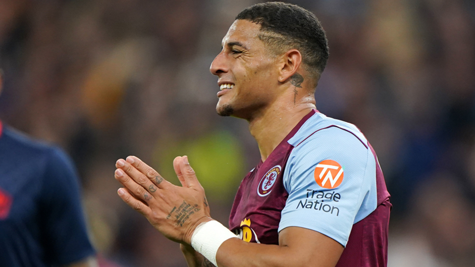 Aston Villa's Diego Carlos reacts during a match