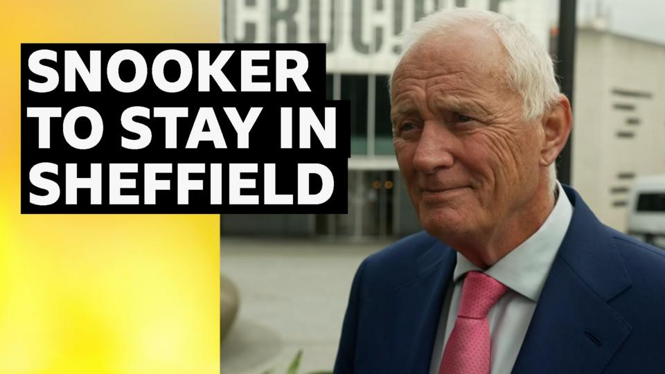 Comp of Barry Hearn stood outside the Crucible in Sheffield.