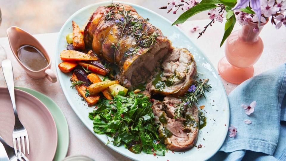 Roast lamb and vegetables on a plate
