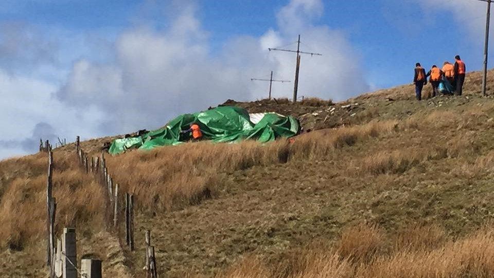 Crashed tram on the Isle of Man