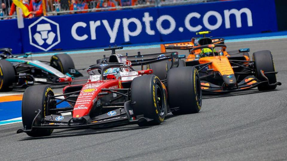 Charles Leclerc and Lando Norris on track in Miami