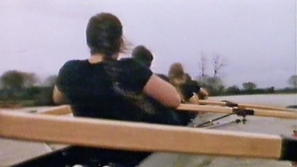 Women from the University of Oxford rowing during a training session.