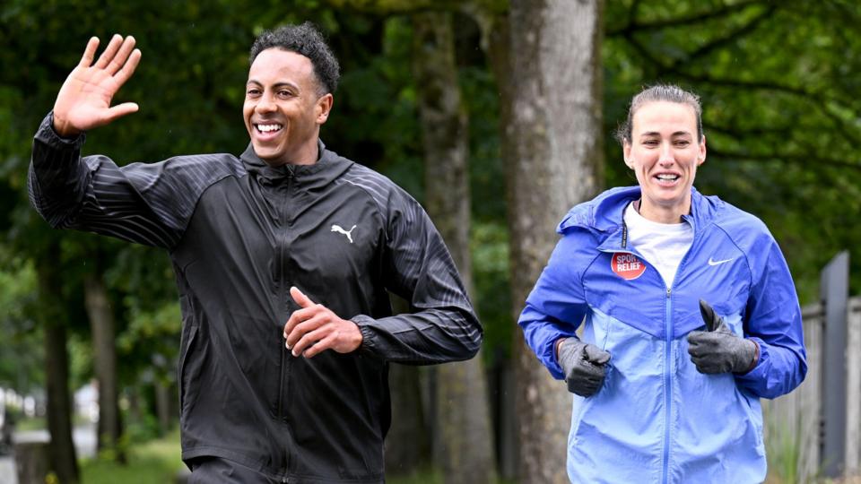 Kyle Walker and Jill Scott running on day three of the Coming Home Challenge in aid of Sport Relief on June 10, 2026 in Liverpool