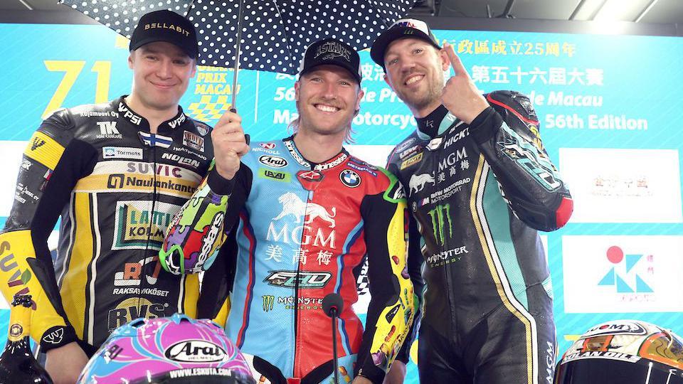 Erno Kostamo, Davey Todd and Peter Hickman at the Macau Grand Prix