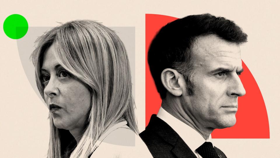 A treated image of Giorgia Meloni and Emmanuel Macron