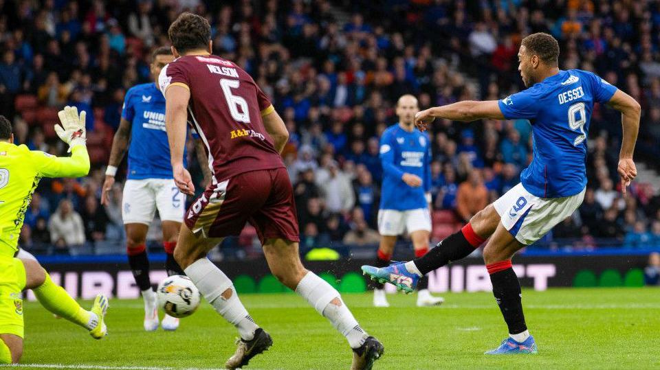 Cyriel Dessers shoots Rangers into a 1-0 lead at Hampden