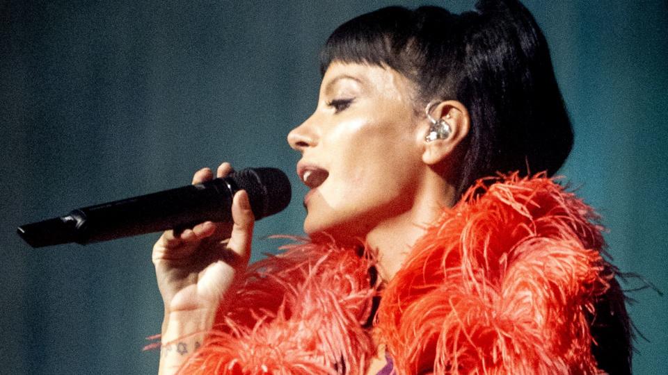 Lily Allen performs West End Girl at The Orpheum Theatre on April 26, 2026 in Los Angeles, California.