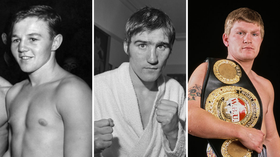 A split picture of Terry Spinks, Jimmy Review and Ricky Hatton during their boxing careers