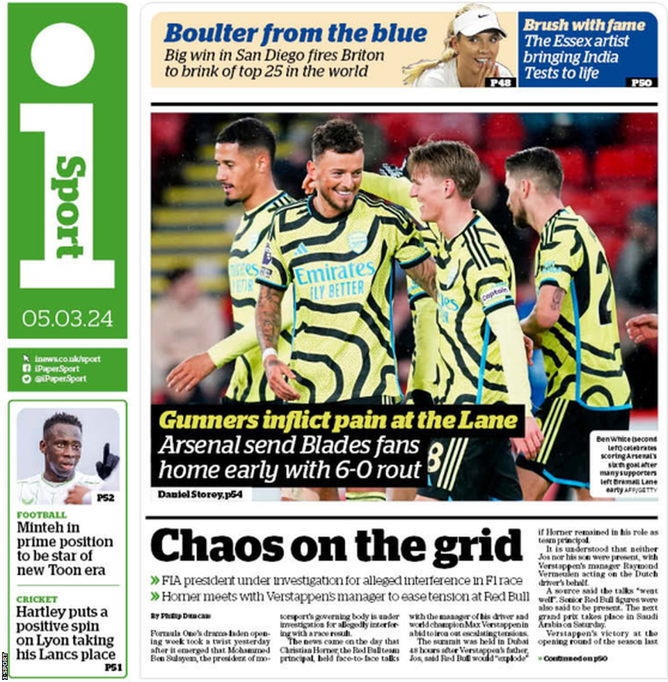 Lead page of i sport on 5 March 2024