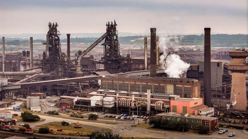 An aerial view of British Steel's Scunthorpe works on July 16, 2026 in Scunthorpe, England. 