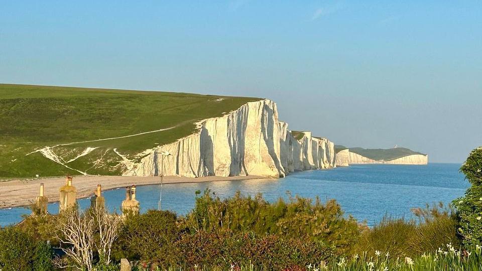 The white cliffs in seven sisters on a sunny day 