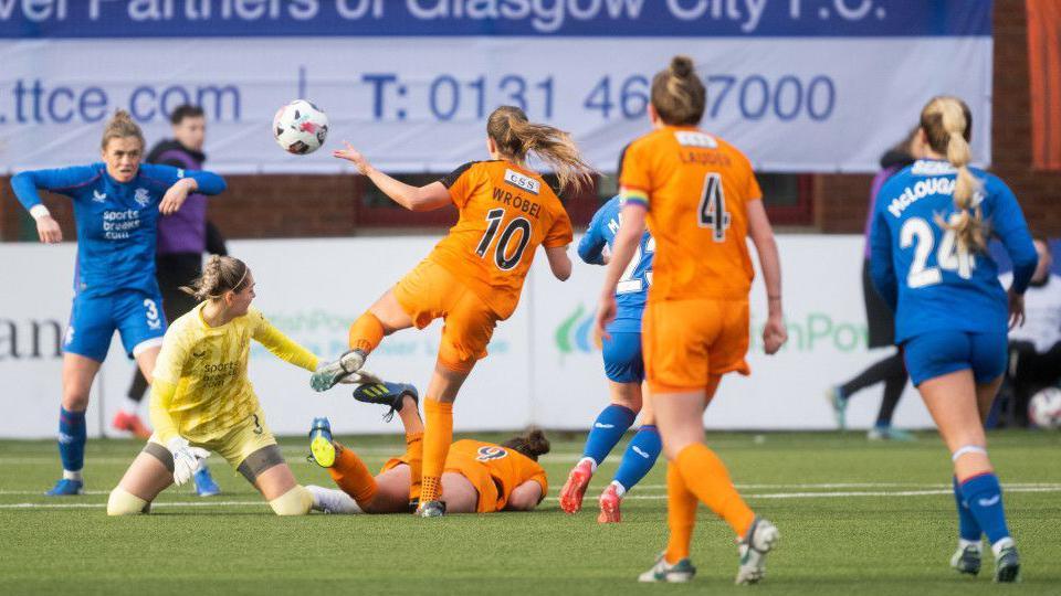 Glasgow City's Natalia Wrobel scores against Rangers