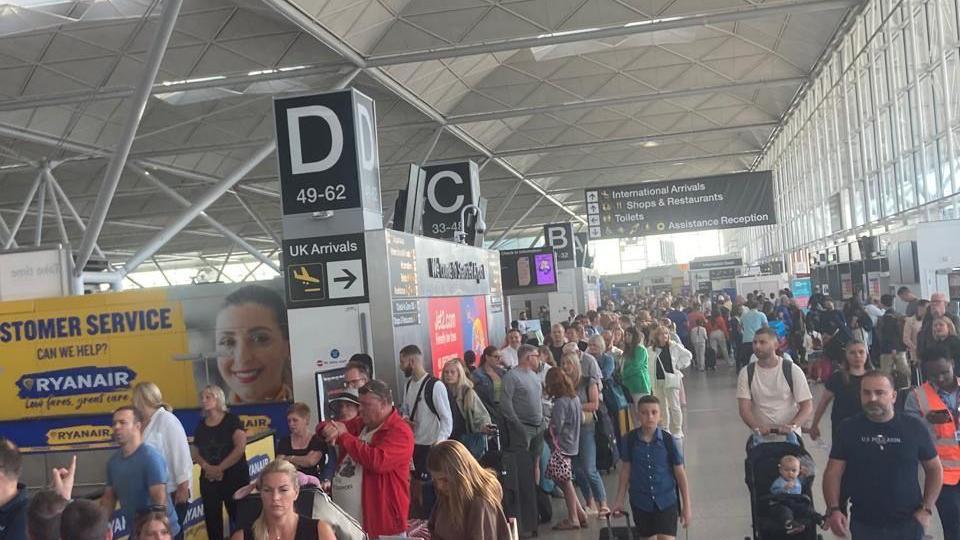 Queues at London Stansted Check-in area