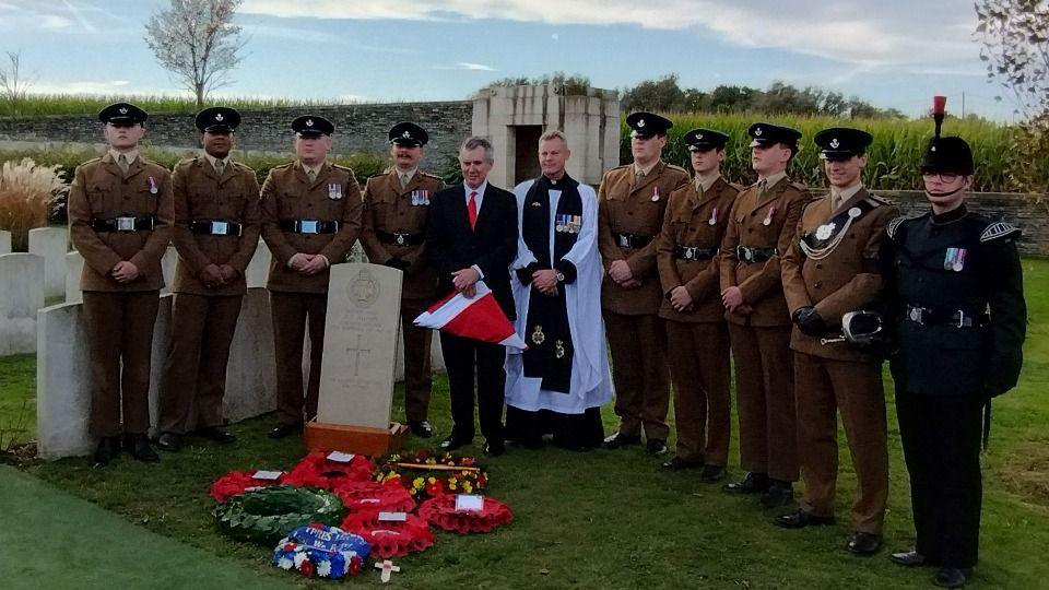 Bob Adams, the first cousin twice removed of Rifleman Adams, with the party from 3rd Battalion The Rifles.