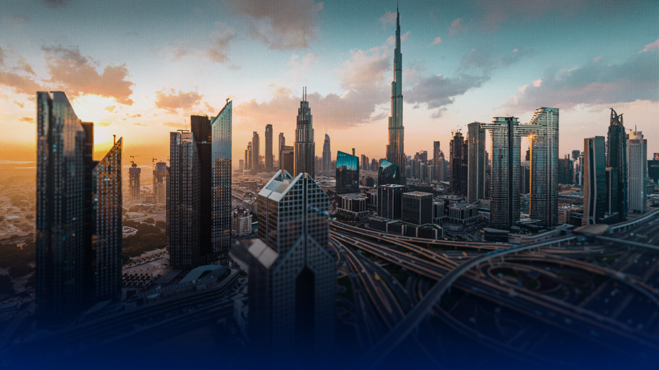 Dubai lanscape, with sunset in back