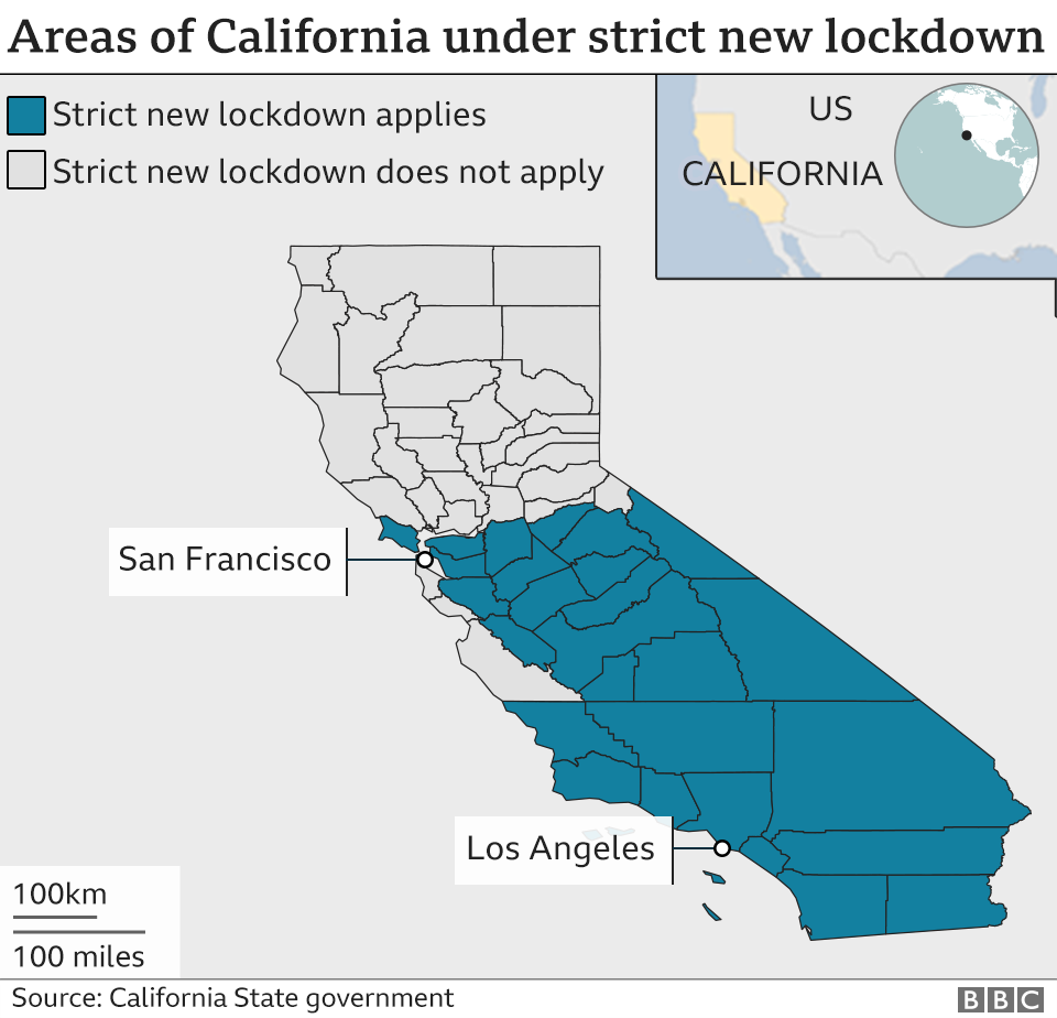 Areas of California under lockdown restrictions