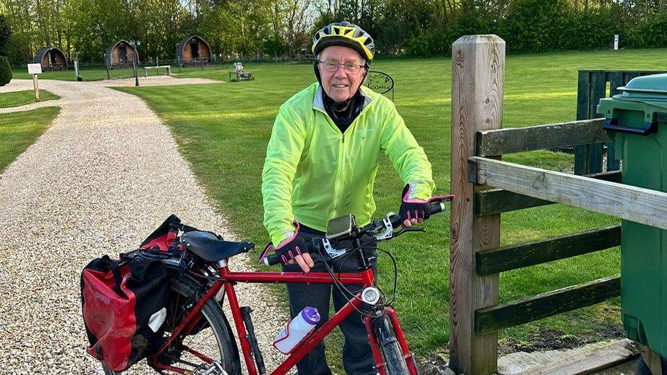 David Butland on his bike in the village of Yapham