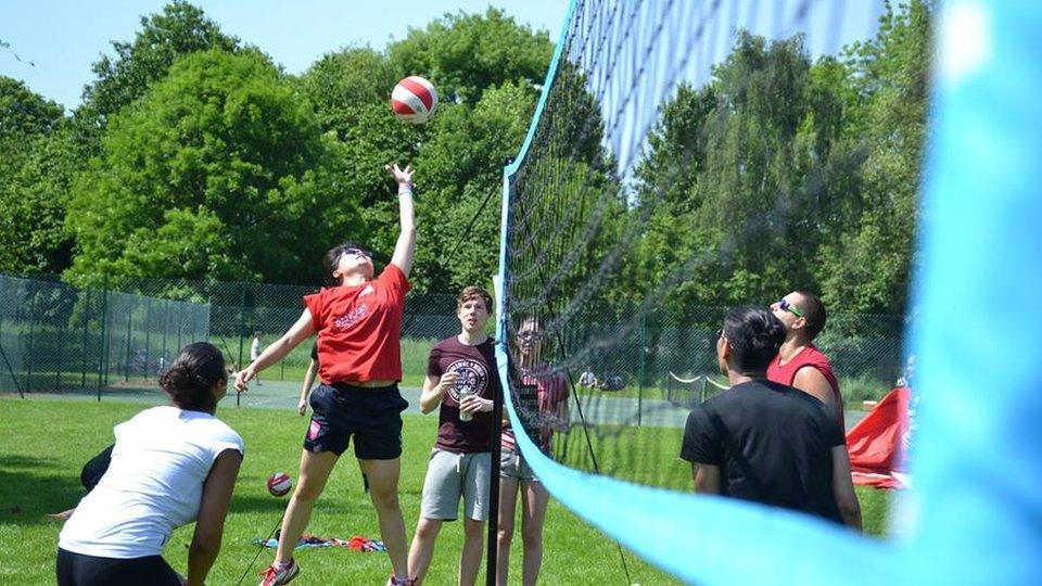 People playing volleyball during Go Spike Big Weekend