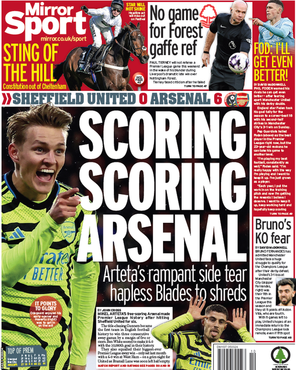 Back page of the Daily Mirror on 5 March 2024