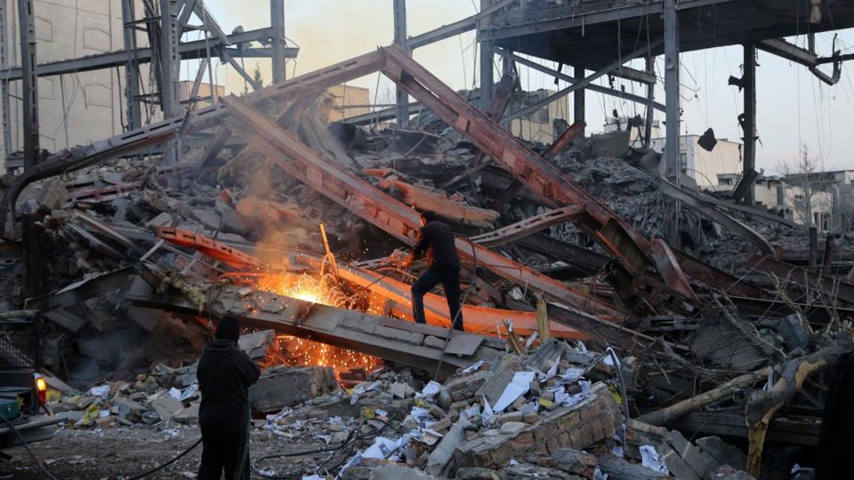The aftermath of Israeli and U.S. airstrikes is seen at Nilufar Square in the heart of the Iranian capital Tehran on March 2, 2026