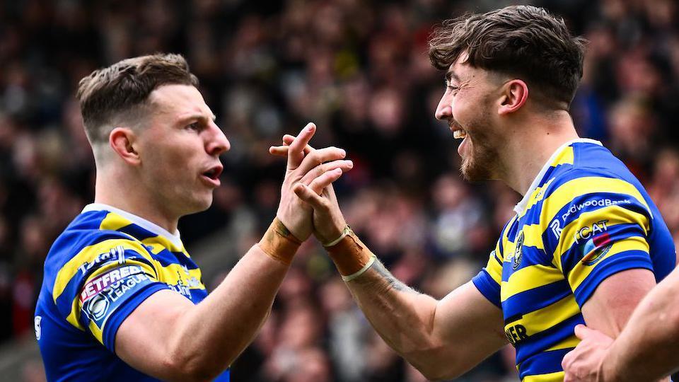 Matty Ashton of Warrington celebrating his try