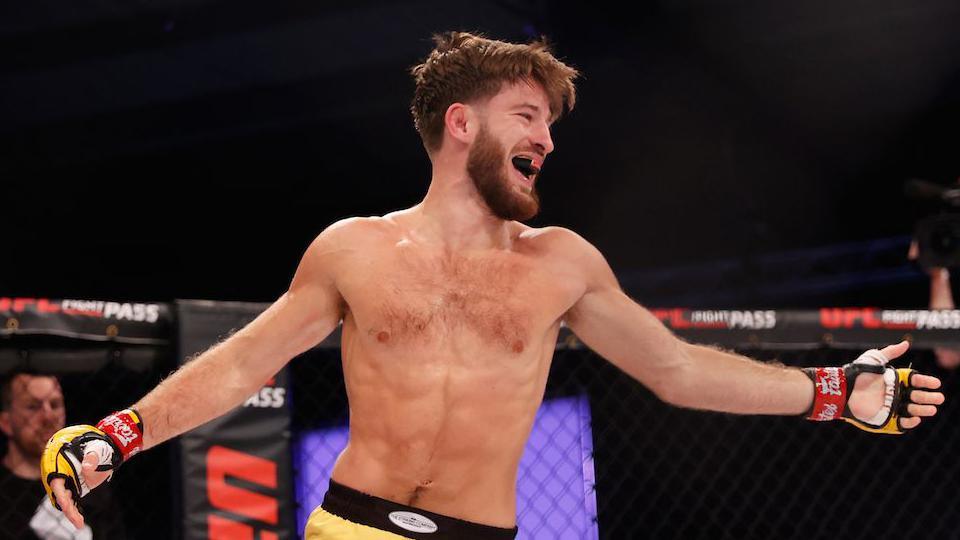 Joe Fields celebrates his win at Cage Warriors 178 in Manchester