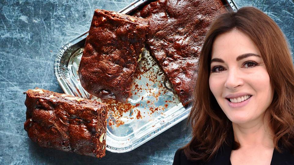 Composite image of emergency brownies and chef Nigella Lawson
