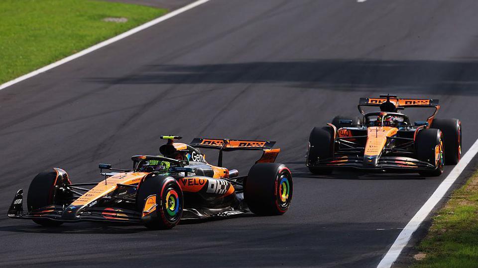 Lando Norris ahead of Oscar Piastri during the Italian Grand Prix