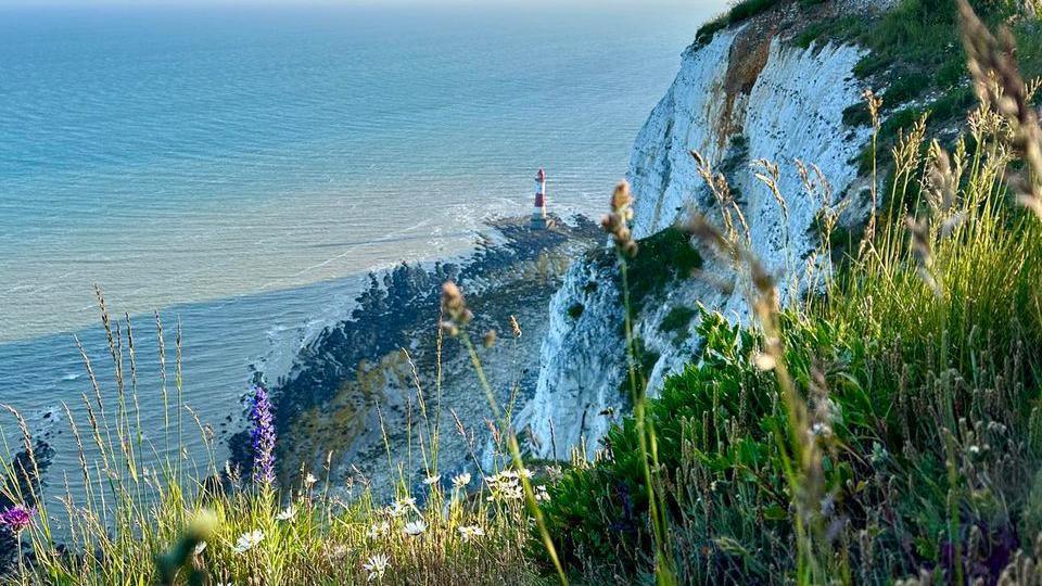 A view from cliffs looking over the sea